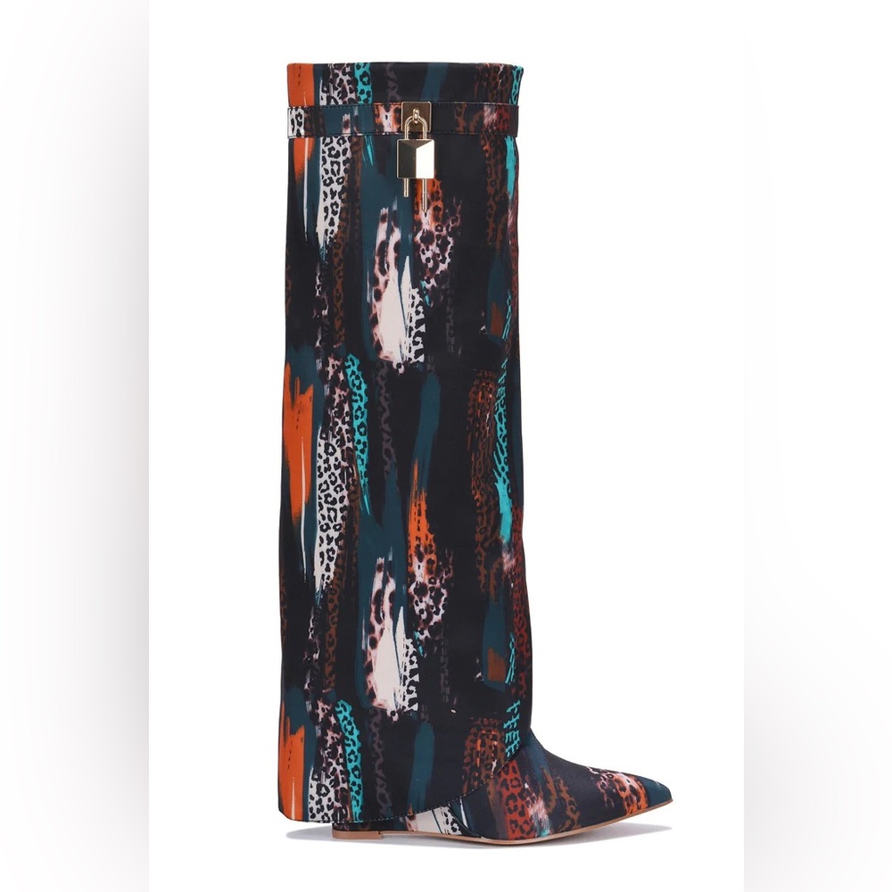 Cape Robbin Valeri-3 Padlock Detail Wedge Knee High Boots